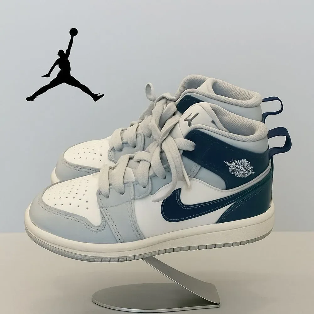 Jordan 1 Mid Wolf Grey Midnight Navy (PS) DQ8424-104 Little Kids Sneakers 13C
